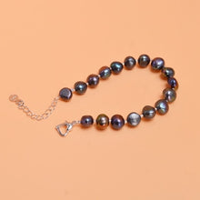 Carica l'immagine nel visualizzatore di Gallery, Braccialetti di autentiche perle naturali 9-10mm Perla barocca nera Gr per gioielli da donna 