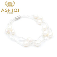 Carica l'immagine nel visualizzatore di Gallery, Braccialetti di perle naturali Mutil da donna, chiusura magnetica con perline di cristallo a 3 file fatte a mano 
