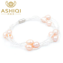 Carica l'immagine nel visualizzatore di Gallery, Braccialetti di perle naturali Mutil da donna, chiusura magnetica con perline di cristallo a 3 file fatte a mano 