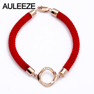Simplicity 0.13CTTW Real Natural Diamond Bracelet Solid 18K 750 Rose Gold Red Rope Bracelets For Women Fine Jewelry