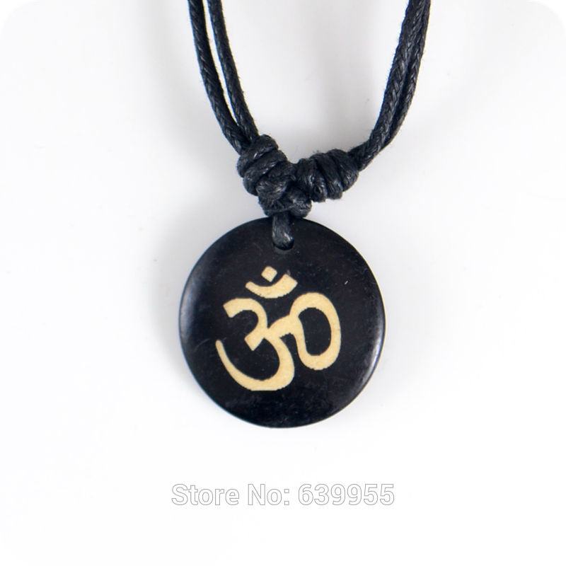 AUM OM Ohm Hindu Buddhist Hinduism Yoga India yak bone Carving Pendant Necklace Amulet Lucky Gift Tribal Fashion Jewelry