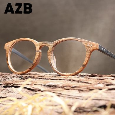 AZB Vintage Clear Glasses Cat Eye Wooden Glasses Frame Men Women Transparent Lens Glasses Wood Optical Eyewear frames HB030