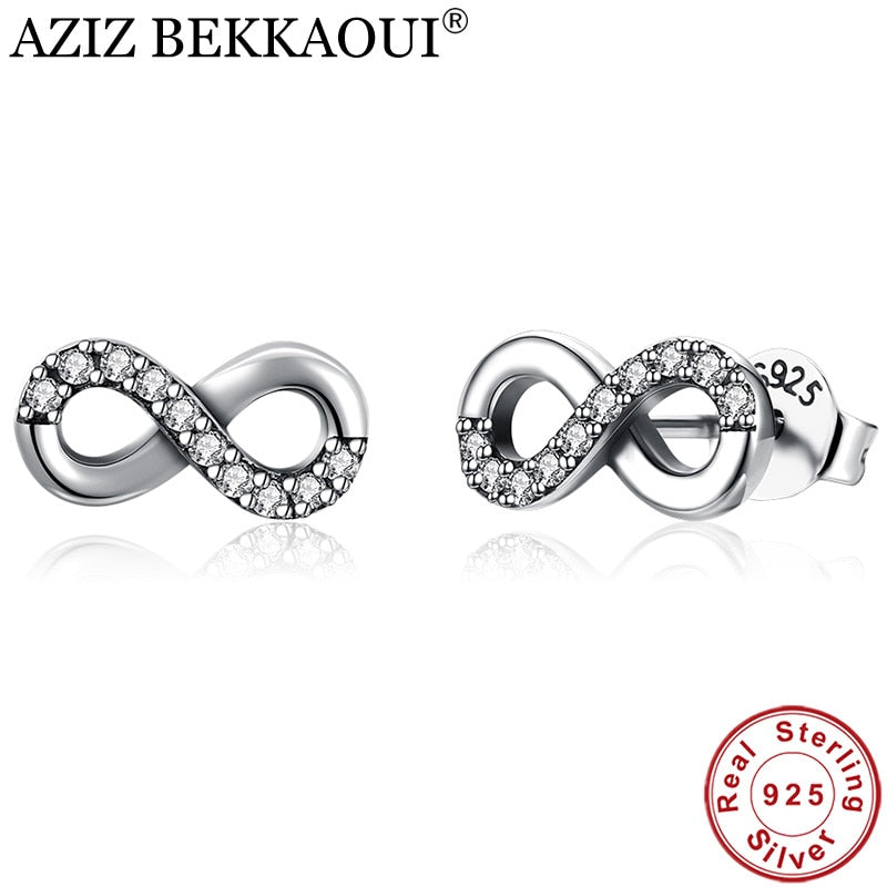 925 Sterling Silver Endless Love Stud Earrings for Women, Clear CZ Infinity Silver Earrings Jewelry Accessories