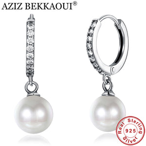 Authentic 925 Sterling Silver Elegant Crystal Pearl Drop Earrings for Women Luxury Silver Jewelry Gift