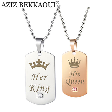 Couple Necklaces Her King & His Queen with Crown Silver Color Stainless Steel Tag Pendant Necklace Dropshipping