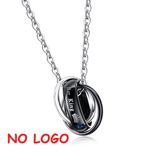 Her King & His Queen Couple Necklaces Crown Tag Pendant Stainless Steel Triple Circle Necklace Dropshipping