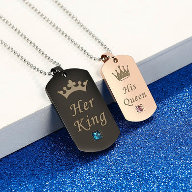 Her King & His Queen Couple Necklaces with Crown Stainless Steel Tag Pendant Necklace Best Gift Dropshipping