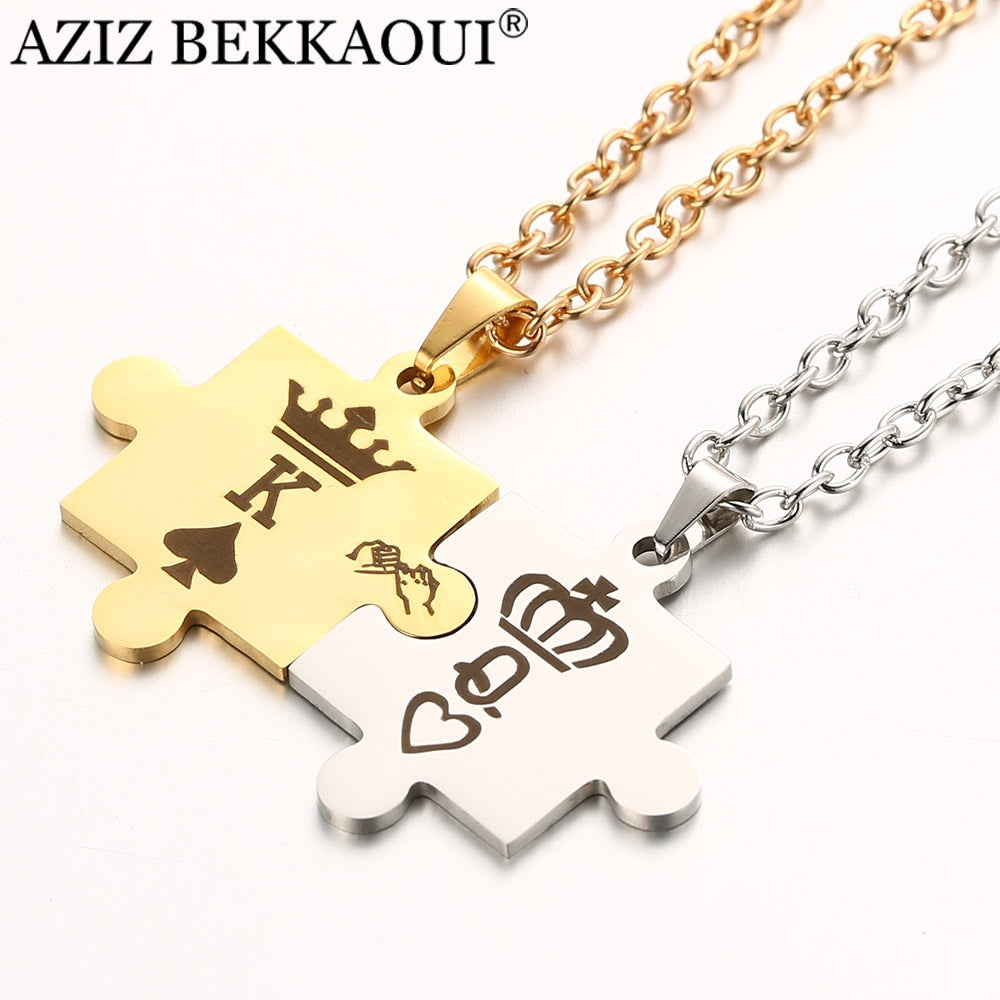 Letters K & Q Couple Necklaces with Crown Stainless Steel Tag Pendant Necklace King & Queen Dropshipping