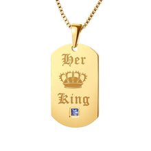 Load image into Gallery viewer, Luxury Gold Color Couple Necklaces Her King &amp; His Queen Stainless Steel Pendant Necklace for Lover Dropshipping