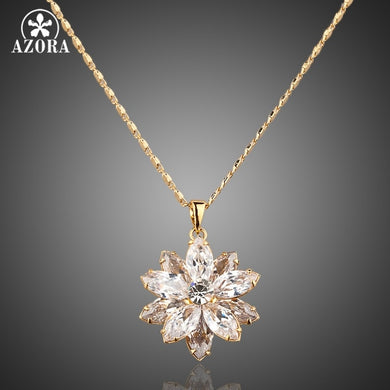 Sunflow Design Gold Color Gold Stellux Austrian Crystals Paved Pendant Necklace TN0003