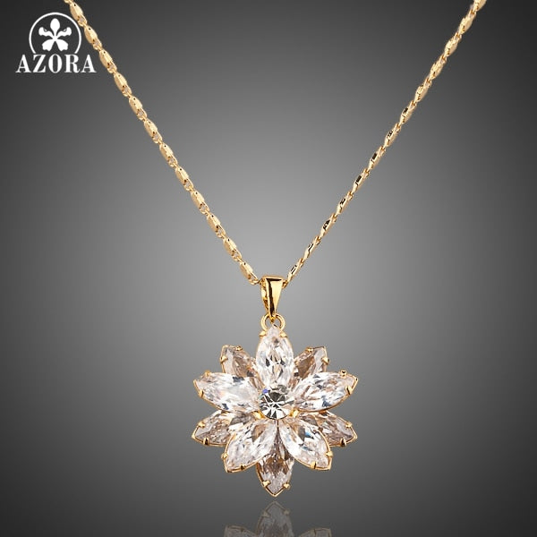 Sunflow Design Gold Color Gold Stellux Austrian Crystals Paved Pendant Necklace TN0003
