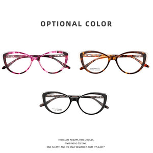Acetate Cat Eye Women's Decorative Glasses Transparent Round Prescription Glasses Without Diopter Unusual Female Eyeglasses