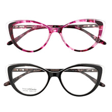 Load image into Gallery viewer, Acetate Cat Eye Women&#39;s Decorative Glasses Transparent Round Prescription Glasses Without Diopter Unusual Female Eyeglasses