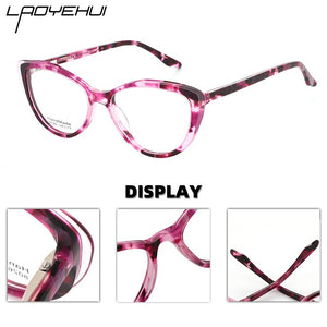 Acetate Cat Eye Women's Decorative Glasses Transparent Round Prescription Glasses Without Diopter Unusual Female Eyeglasses
