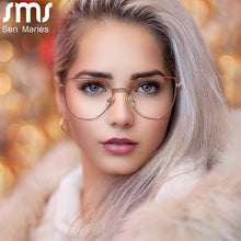 Carica l&#39;immagine nel visualizzatore di Gallery, Acetate Computer Glasses Women Cat Eye Blue Light Blocking Eyeglasses Oversized Metal Glasses Frames Ladies Eyewear
