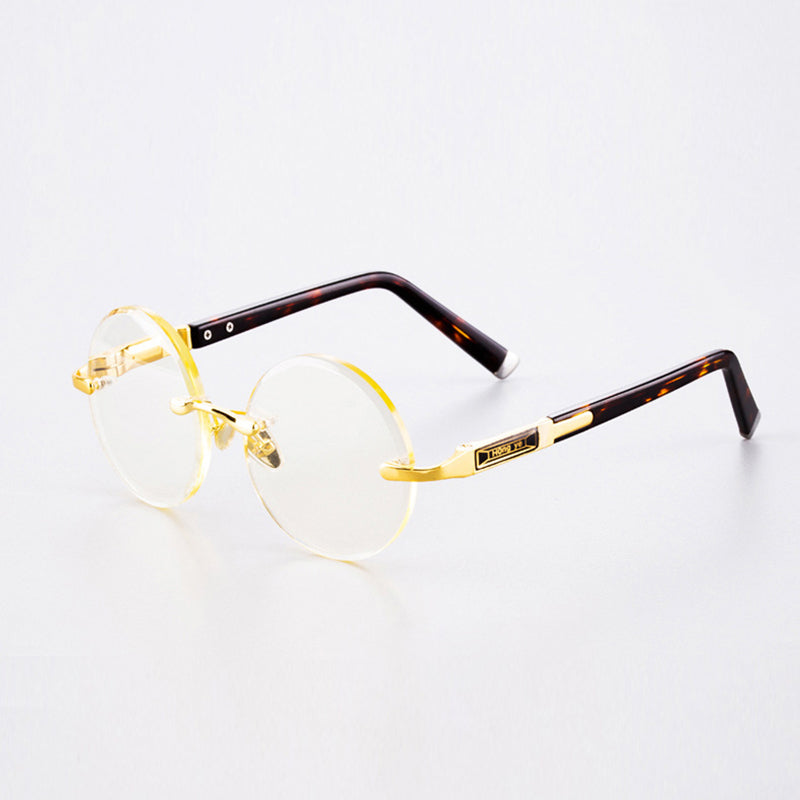 Acetate Vintage Rimless Round Sunglasses Man Crystal Stone Glass Sun Glasses Woman Classic Male Driver Shade UV400 Anti Scratch