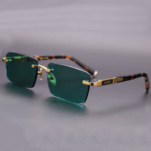 Load image into Gallery viewer, Acetate Vintage Rimless Sunglasses Man  Natural Crystal Stone Lens Green Sun Glasses Goggles UV400 Oculos