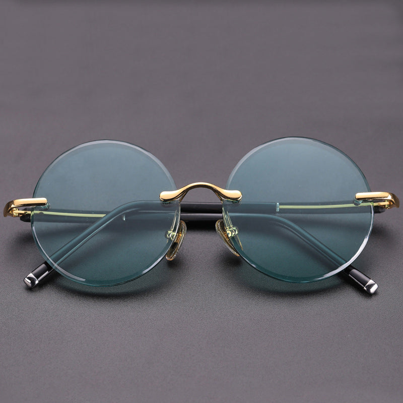 Acetate Vintage Rimless Sunglasses Man Woman  Natural Crystal Stone Goggles Retro Round Sun Glasses Oculos