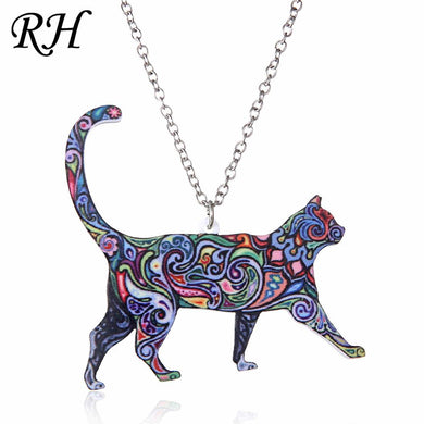 Acrylic Animal Necklace Pet Cat Dragon Pig Bird Wolf Horse Fish Dog Necklace Women Bohemia Jewelry Pendant Ethnic Long Necklace