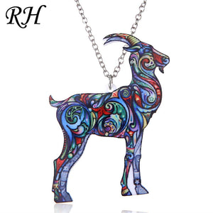 Acrylic Animal Necklace Pet Cat Dragon Pig Bird Wolf Horse Fish Dog Necklace Women Bohemia Jewelry Pendant Ethnic Long Necklace