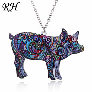 Acrylic Animal Necklace Pet Cat Dragon Pig Bird Wolf Horse Fish Dog Necklace Women Bohemia Jewelry Pendant Ethnic Long Necklace