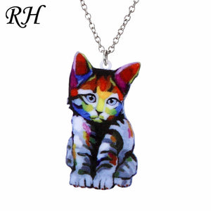 Acrylic Animal Necklace Pet Cat Dragon Pig Bird Wolf Horse Fish Dog Necklace Women Bohemia Jewelry Pendant Ethnic Long Necklace