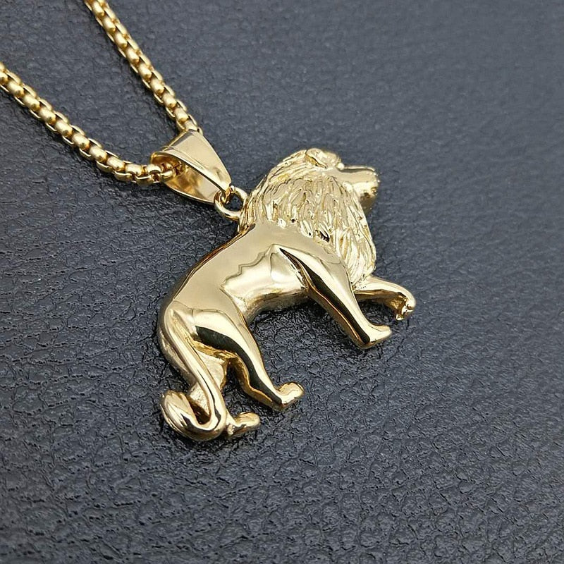 African lion Pendant Necklace gold color Stainless Steel biker Hop Punk Rock Male party gift Vogue Jewelry G0426