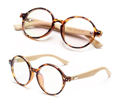 Agstum 48mm Handmade Bamboo Vintage Round Glasses Frame Optical Eyeglasses Clear Lens Glasses