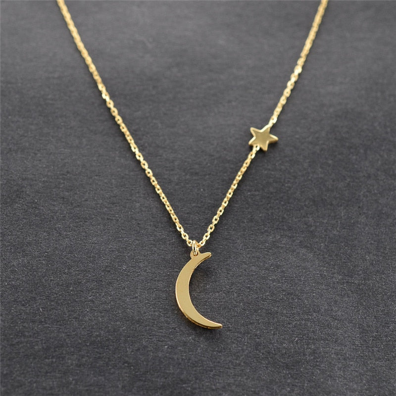 Simple Star & Moon Pendant Necklace For Women New Bijoux Maxi Statement Necklaces Collier Fashion Jewelry