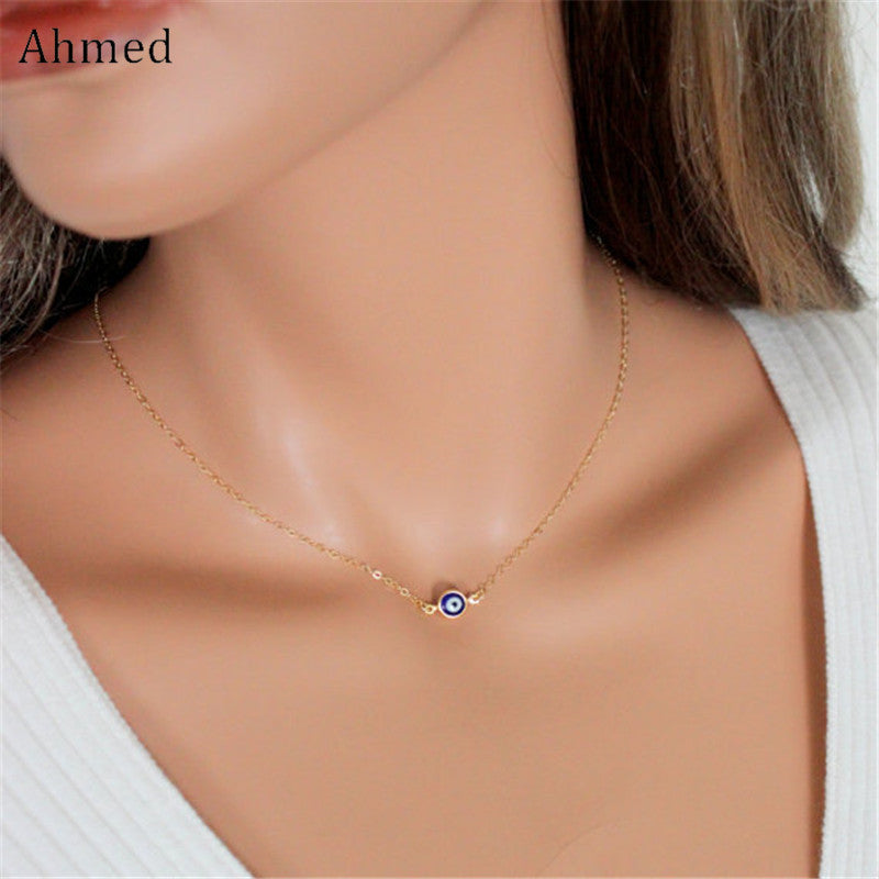 Simple Turkey Blue Eyes Pendant Necklace For Women New Bijoux Maxi Statement Necklaces Collier Fashion Jewelry