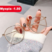 Carica l'immagine nel visualizzatore di Gallery, Ahora 2022 Finito Miopia Occhiali Telaio Donna Uomo Vintage Poligono Matel Miope Occhiali Trasparente con 0 -0.5 ~ -6.0 