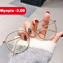 Carica l'immagine nel visualizzatore di Gallery, Ahora 2022 Finito Miopia Occhiali Telaio Donna Uomo Vintage Poligono Matel Miope Occhiali Trasparente con 0 -0.5 ~ -6.0 