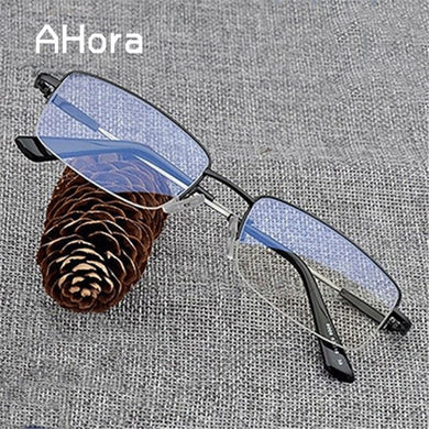 Ahora Anti Blue Light Half Frame Business Finished Myopia Glasses Ultralight Alloy Clear Lens Nearsighted Eyewear-1.0...-6.0