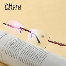 Load image into Gallery viewer, Ahora Rimless Anti Blue Light Finished Myopia Glasses Frame for Women Myopic Eyewear Diopters -1.0 -1.5 -2.0 -2.5 -3.0 -3.5 -4.0