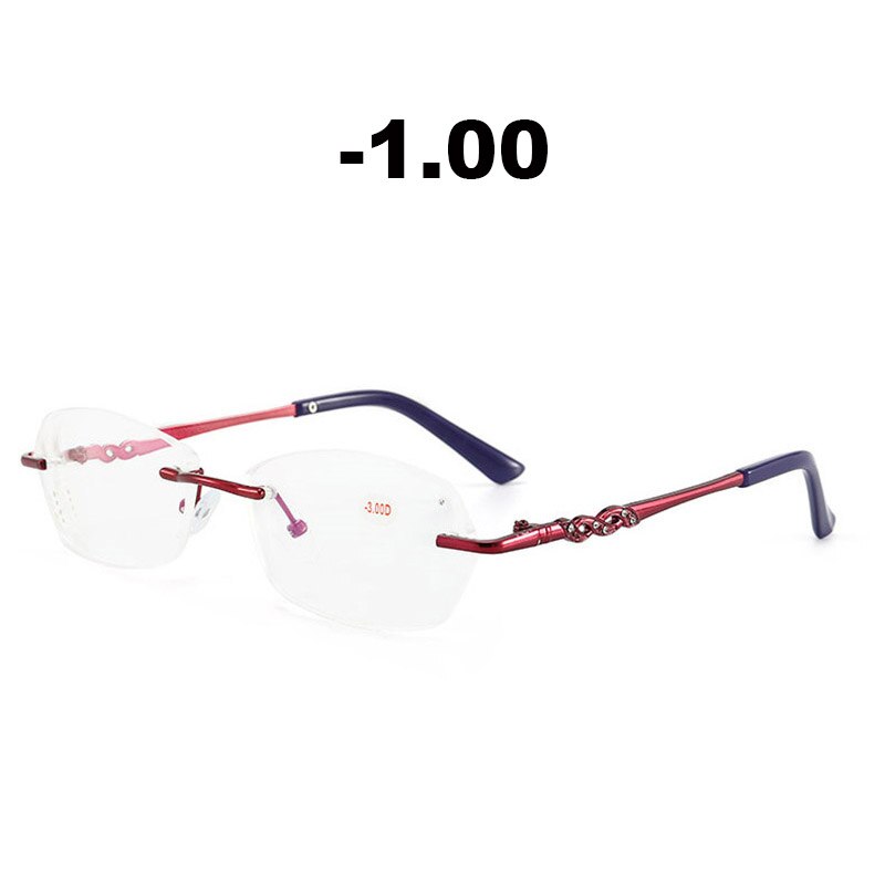 Ahora Rimless Anti Blue Light Finished Myopia Glasses Frame for Women Myopic Eyewear Diopters -1.0 -1.5 -2.0 -2.5 -3.0 -3.5 -4.0