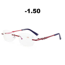 Load image into Gallery viewer, Ahora Rimless Anti Blue Light Finished Myopia Glasses Frame for Women Myopic Eyewear Diopters -1.0 -1.5 -2.0 -2.5 -3.0 -3.5 -4.0