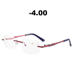 Ahora Rimless Anti Blue Light Finished Myopia Glasses Frame for Women Myopic Eyewear Diopters -1.0 -1.5 -2.0 -2.5 -3.0 -3.5 -4.0