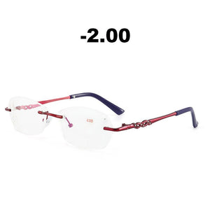 Ahora Rimless Anti Blue Light Finished Myopia Glasses Frame for Women Myopic Eyewear Diopters -1.0 -1.5 -2.0 -2.5 -3.0 -3.5 -4.0
