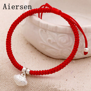 925 Silver Bracelet Lucky Red Rope Fashion Silver Bead Bracelet Handmade Bangle Wax String Amulet Jewelry Accessories