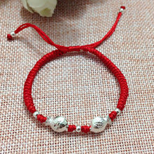 Load image into Gallery viewer, 925Sterling Silver Bracelet Lovely Fish Lucky Blessing Red Rope Bracelet Handmade Bangle Wax String Amulet Jewelry