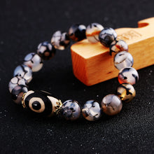 Load image into Gallery viewer, Men Women Nature Dzi Beads Bracelets Lucky Bracelet Silver 925 Fashion 8mm-14mm Opal Agate Obsidian Handmade Jewelry