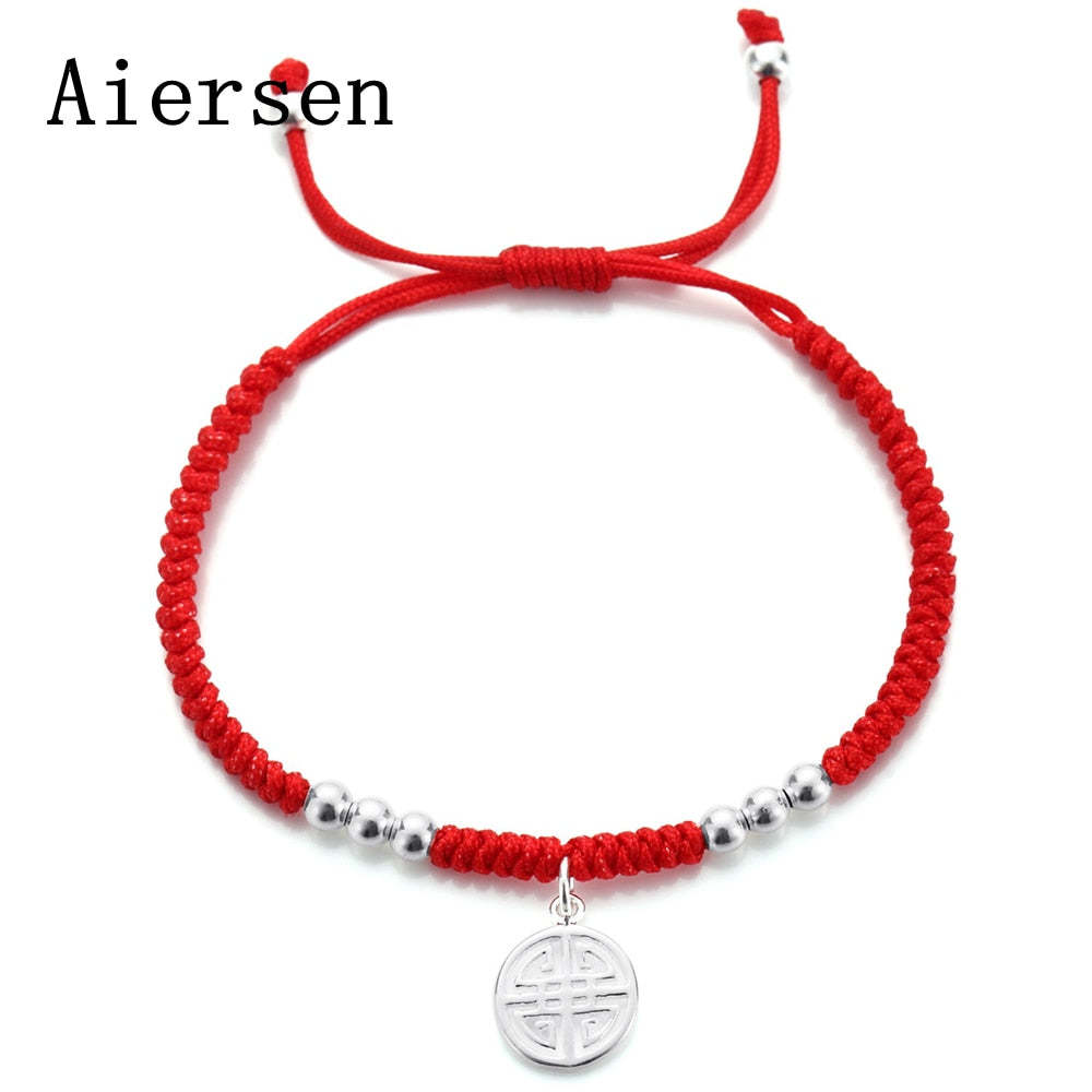 S925 Silver Red Rope Hand-woven Red Rope Bracelet Amulet Silver Bead Bracelet Amulet Lucky Bangle Jewelry