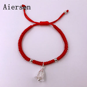 S925 Sterling Silver Pendant Hollow Bell Lucky Red Rope Handmade Bangle Jewelry Amulet Bangle Jewelry