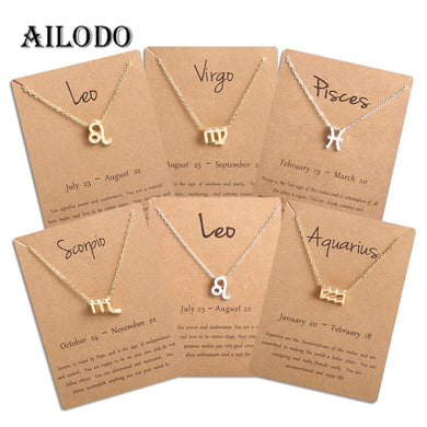 Men Women 12 Horoscope Zodiac Sign Gold Pendant Necklace Aries Leo 12 Constellations Jewelry Kids Christmas Gifts 19NOV91