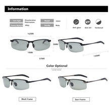 Load image into Gallery viewer, Al-Mg Alloy Pochromic Sunglasses Men Polarized Chameleon Glasses Change Color Sun Glasses Day Night Vision Driving Goggles