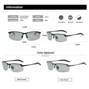 Al-Mg Alloy Pochromic Sunglasses Men Polarized Chameleon Glasses Change Color Sun Glasses Day Night Vision Driving Goggles