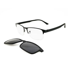 Load image into Gallery viewer, All Season Men One Optical Frame with 5 Clip on Removable Polarized Sunglasses Lenses Metal Combined TR90 Rectangle Eyeglasses