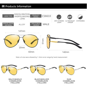 Occhiali da sole fotocromatici pilota per tutte le stagioni Occhiali da vista polarizzati per la visione notturna da uomo Occhiali da guida Oculos Driver Gafas De Sol