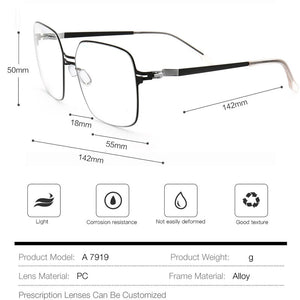 Alloy Optical Glasses Frame Men Oversize Square Prescription Eyeglasses Metal Myopia Glasses Frame 2023 Korea Designer Eyewear