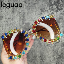 Load image into Gallery viewer, Alloy Oversized Cooling Pearl Sun Glasses Women UV400 2023 Flower Crystal Hip Hop Steampunk Queen Sunglasses   Brand